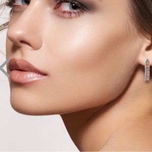 Champagne Color Austrian Crystal Inside Out Hoop Earrings in Stainless Steel.